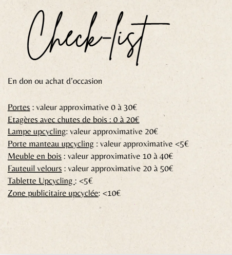 exemple de shopping-list sur planche déco par Séverine